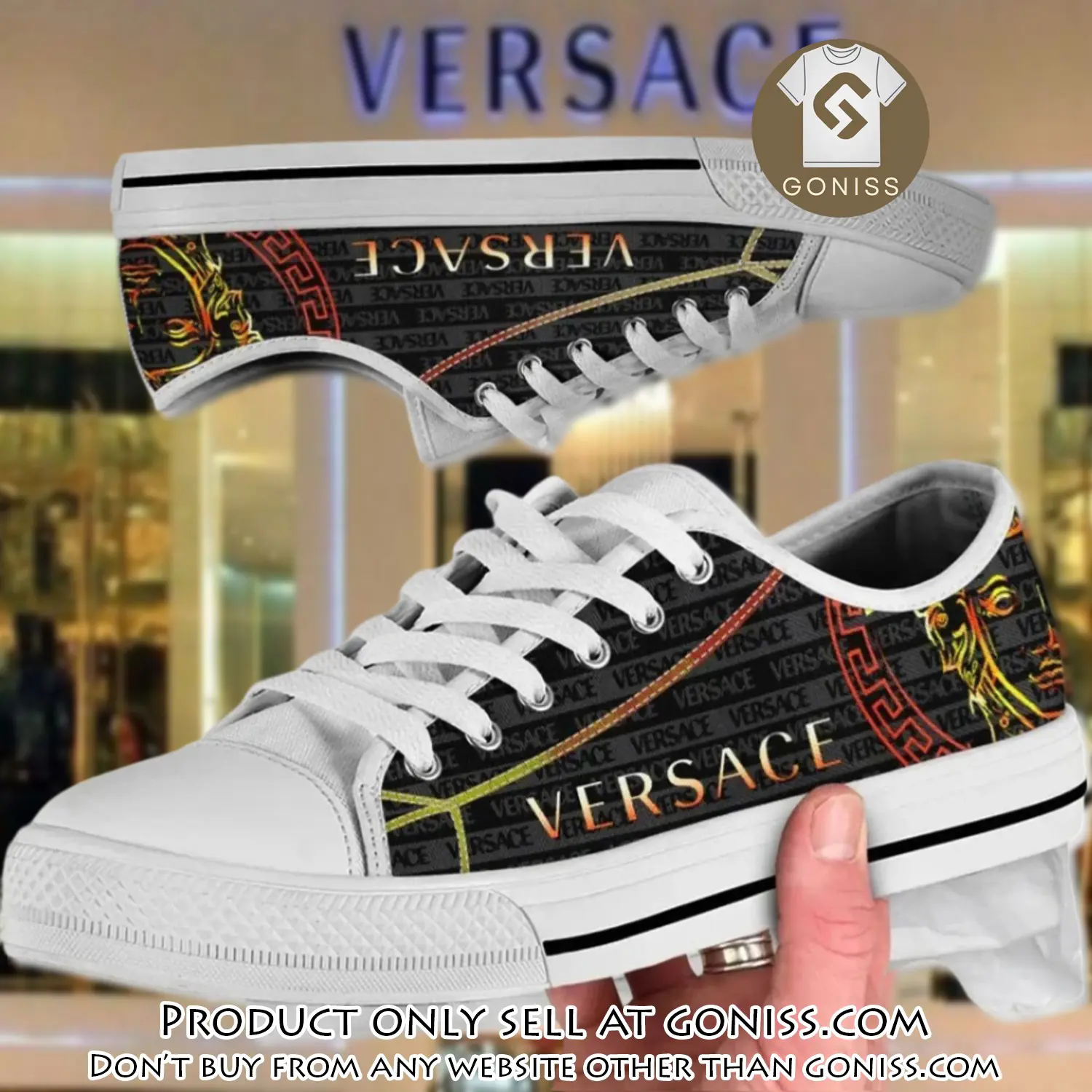 Versace medusa golden pattern black low top canvas shoes luxury brand gifts for men women gn0120670